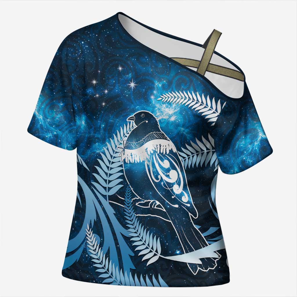New Zealand Matariki Cross Shoulder Shirt Pigeon Kereru Maori Fern Art