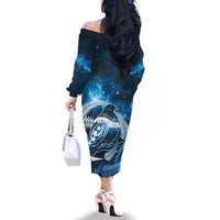 New Zealand Matariki Family Matching Off The Shoulder Long Sleeve Dress and Hawaiian Shirt Pigeon Kereru Maori Fern Art