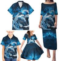 New Zealand Matariki Family Matching Puletasi and Hawaiian Shirt Pigeon Kereru Maori Fern Art
