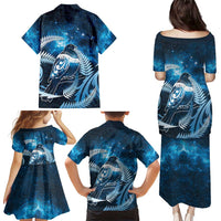 New Zealand Matariki Family Matching Puletasi and Hawaiian Shirt Pigeon Kereru Maori Fern Art