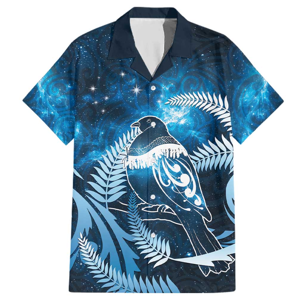 New Zealand Matariki Family Matching Short Sleeve Bodycon Dress and Hawaiian Shirt Pigeon Kereru Maori Fern Art LT05 Dad's Shirt - Short Sleeve Blue - Polynesian Pride