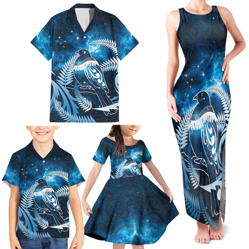 New Zealand Matariki Family Matching Tank Maxi Dress and Hawaiian Shirt Pigeon Kereru Maori Fern Art LT05 - Polynesian Pride