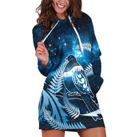 New Zealand Matariki Hoodie Dress Pigeon Kereru Maori Fern Art LT05 Blue - Polynesian Pride