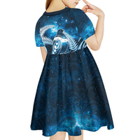 New Zealand Matariki Kid Short Sleeve Dress Pigeon Kereru Maori Fern Art