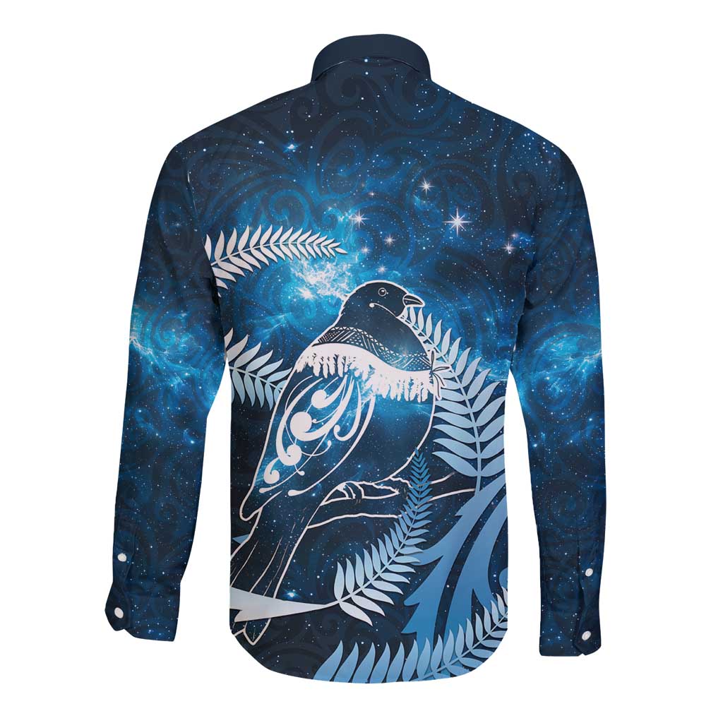 New Zealand Matariki Long Sleeve Button Shirt Pigeon Kereru Maori Fern Art