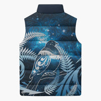 New Zealand Matariki Sleeveless Puffer Jacket Pigeon Kereru Maori Fern Art