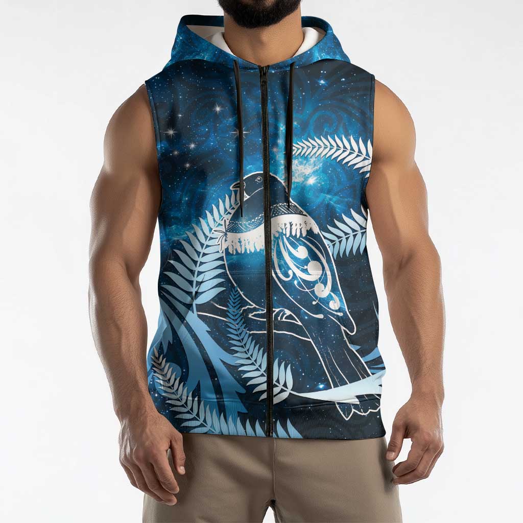 New Zealand Matariki Sleeveless Zip Hoodie Pigeon Kereru Maori Fern Art