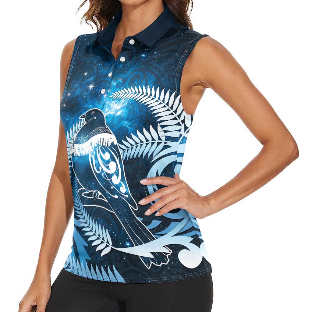 New Zealand Matariki Women Sleeveless Polo Shirt Pigeon Kereru Maori Fern Art