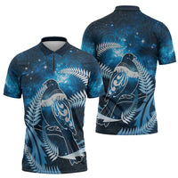 New Zealand Matariki Zipper Polo Shirt Pigeon Kereru Maori Fern Art