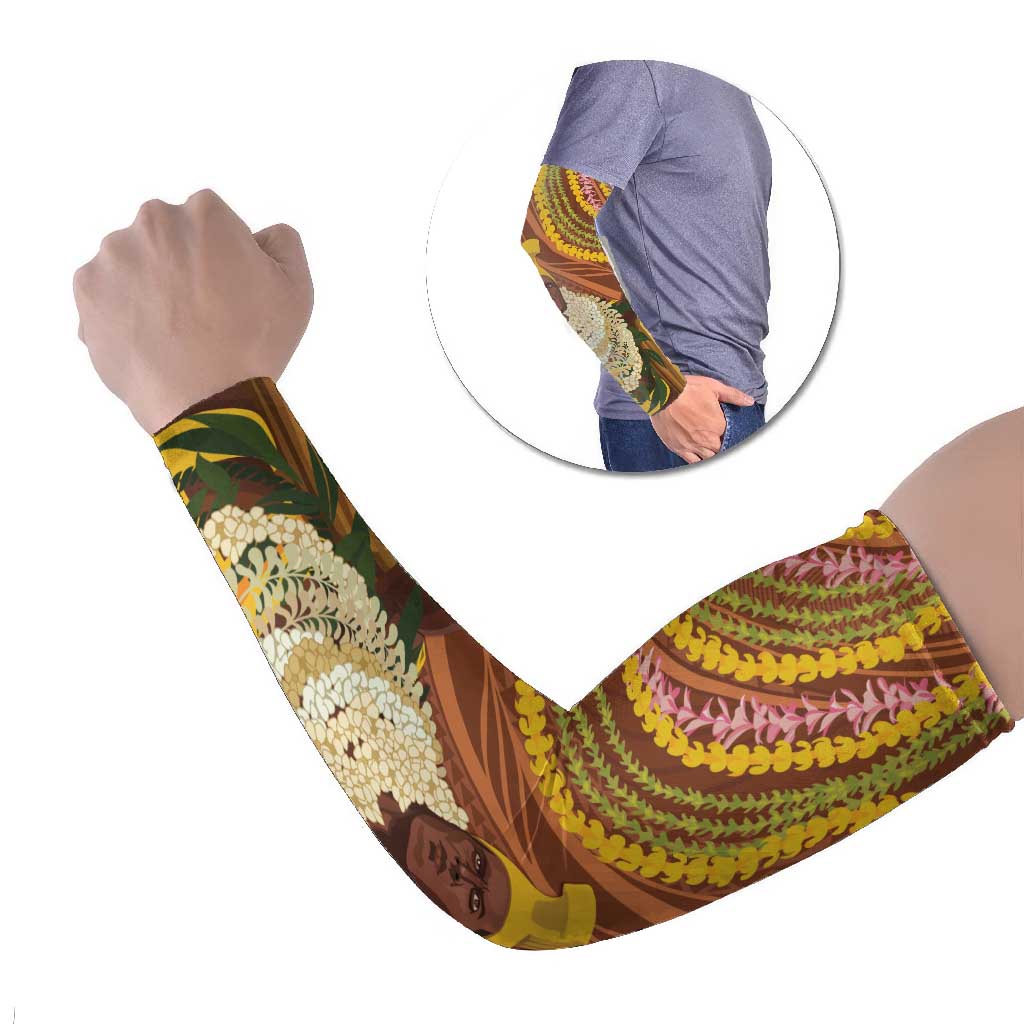 Hawaii King Kamehameha Arm Sleeves Hawaiian Kakau Pattern With Leis