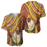 Hawaii King Kamehameha Baseball Jersey Hawaiian Kakau Pattern With Leis