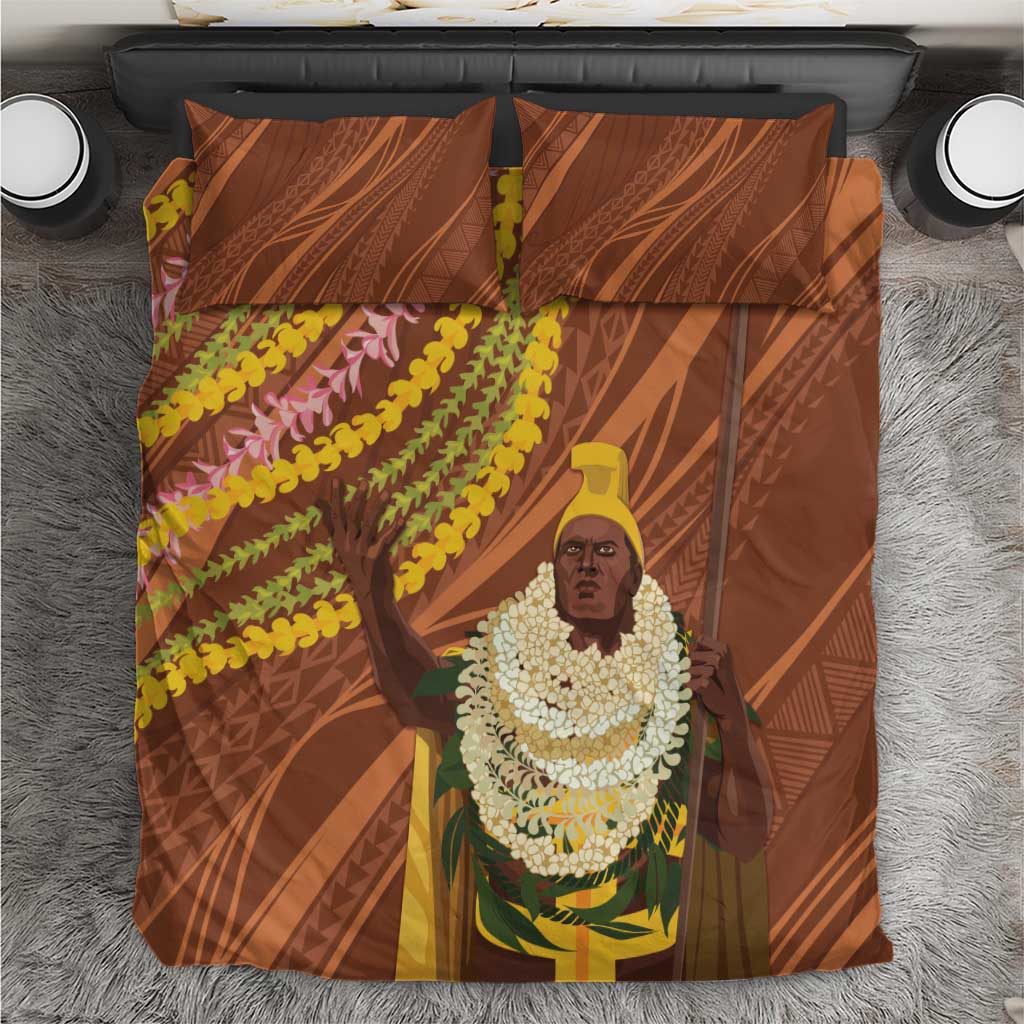 Hawaii King Kamehameha Bedding Set Hawaiian Kakau Pattern With Leis
