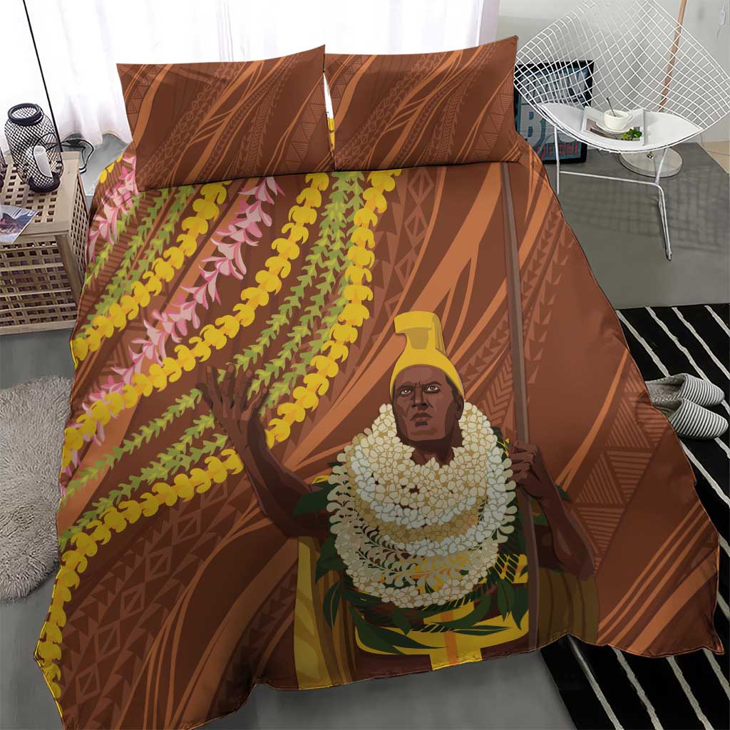 Hawaii King Kamehameha Bedding Set Hawaiian Kakau Pattern With Leis