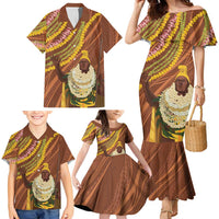 Hawaii King Kamehameha Family Matching Mermaid Dress and Hawaiian Shirt Hawaiian Kakau Pattern With Leis LT05 - Polynesian Pride