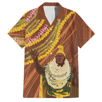 Hawaii King Kamehameha Family Matching Mermaid Dress and Hawaiian Shirt Hawaiian Kakau Pattern With Leis LT05 Dad's Shirt - Short Sleeve Brown - Polynesian Pride