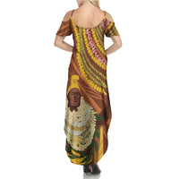 Hawaii King Kamehameha Family Matching Summer Maxi Dress and Hawaiian Shirt Hawaiian Kakau Pattern With Leis