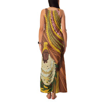 Hawaii King Kamehameha Family Matching Tank Maxi Dress and Hawaiian Shirt Hawaiian Kakau Pattern With Leis