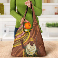 Hawaii King Kamehameha Grocery Bag Hawaiian Kakau Pattern With Leis
