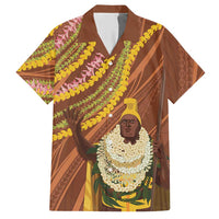 Hawaii King Kamehameha Hawaiian Shirt Hawaiian Kakau Pattern With Leis LT05 Brown - Polynesian Pride