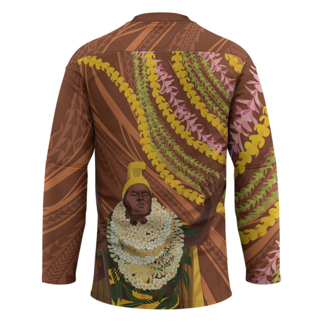 Hawaii King Kamehameha Hockey Jersey Hawaiian Kakau Pattern With Leis