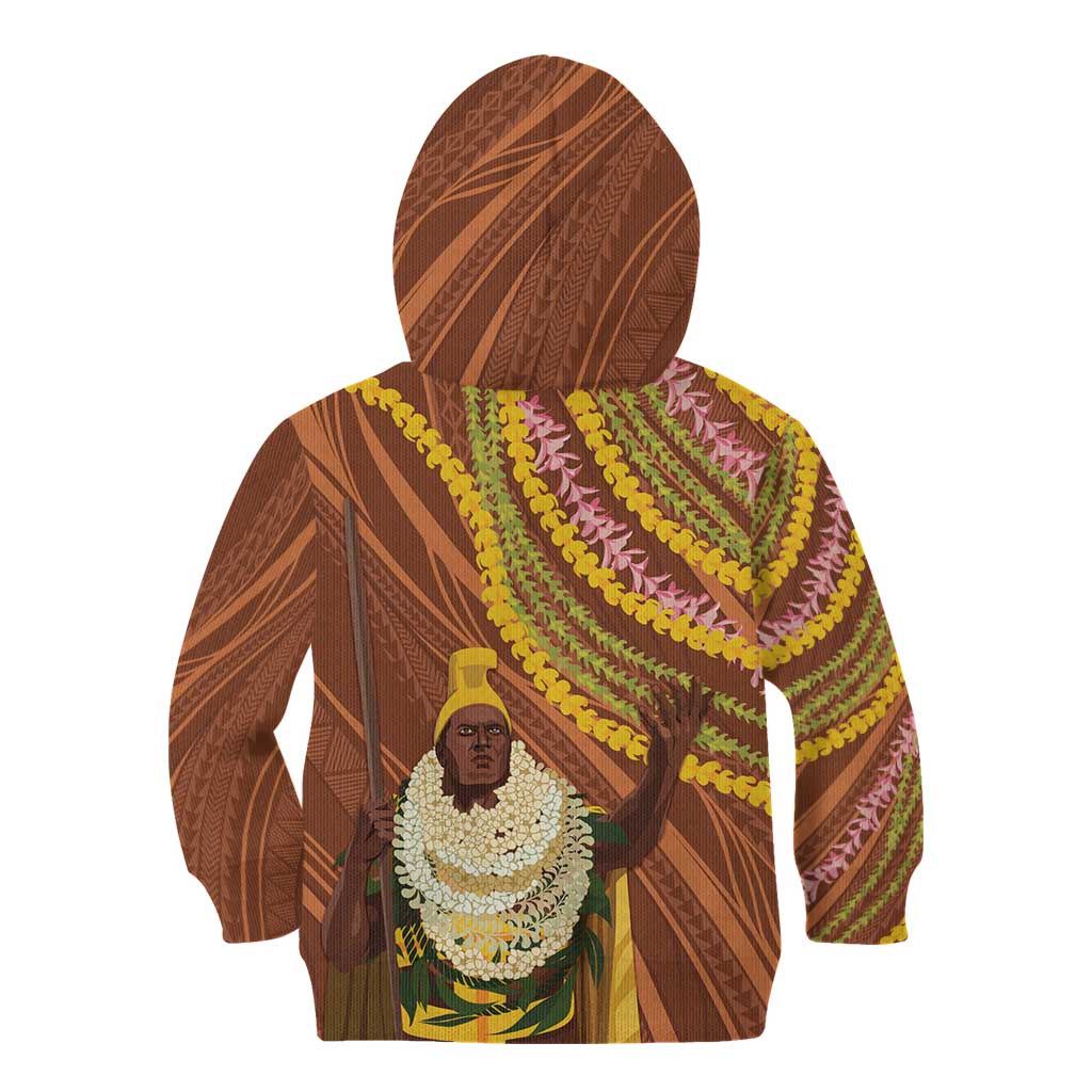 Hawaii King Kamehameha Kid Hoodie Hawaiian Kakau Pattern With Leis LT05 - Polynesian Pride