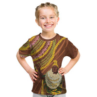 Hawaii King Kamehameha Kid T Shirt Hawaiian Kakau Pattern With Leis LT05 Brown - Polynesian Pride