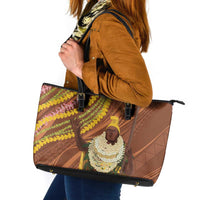 Hawaii King Kamehameha Leather Tote Bag Hawaiian Kakau Pattern With Leis LT05 Brown - Polynesian Pride