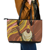 Hawaii King Kamehameha Leather Tote Bag Hawaiian Kakau Pattern With Leis LT05 - Polynesian Pride