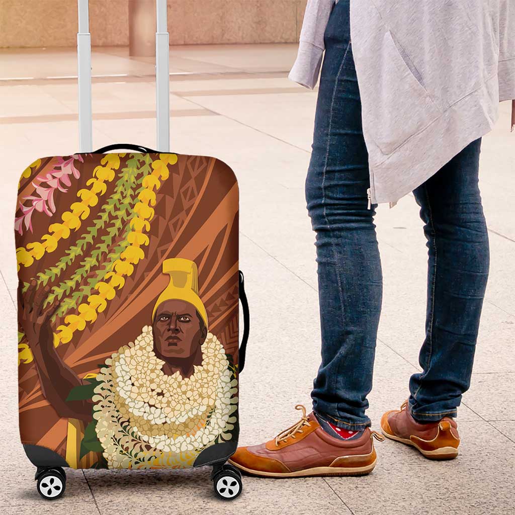 Hawaii King Kamehameha Luggage Cover Hawaiian Kakau Pattern With Leis