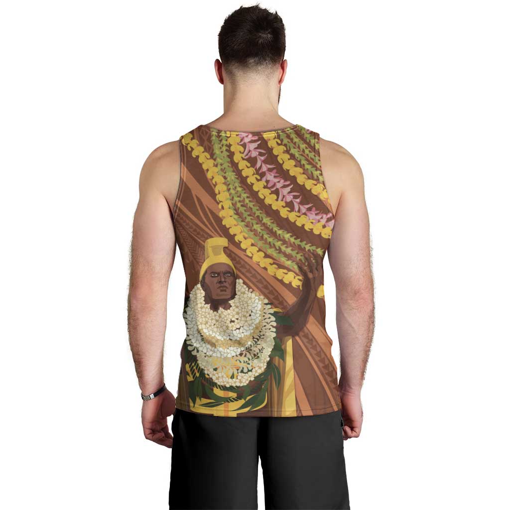 Hawaii King Kamehameha Men Tank Top Hawaiian Kakau Pattern With Leis