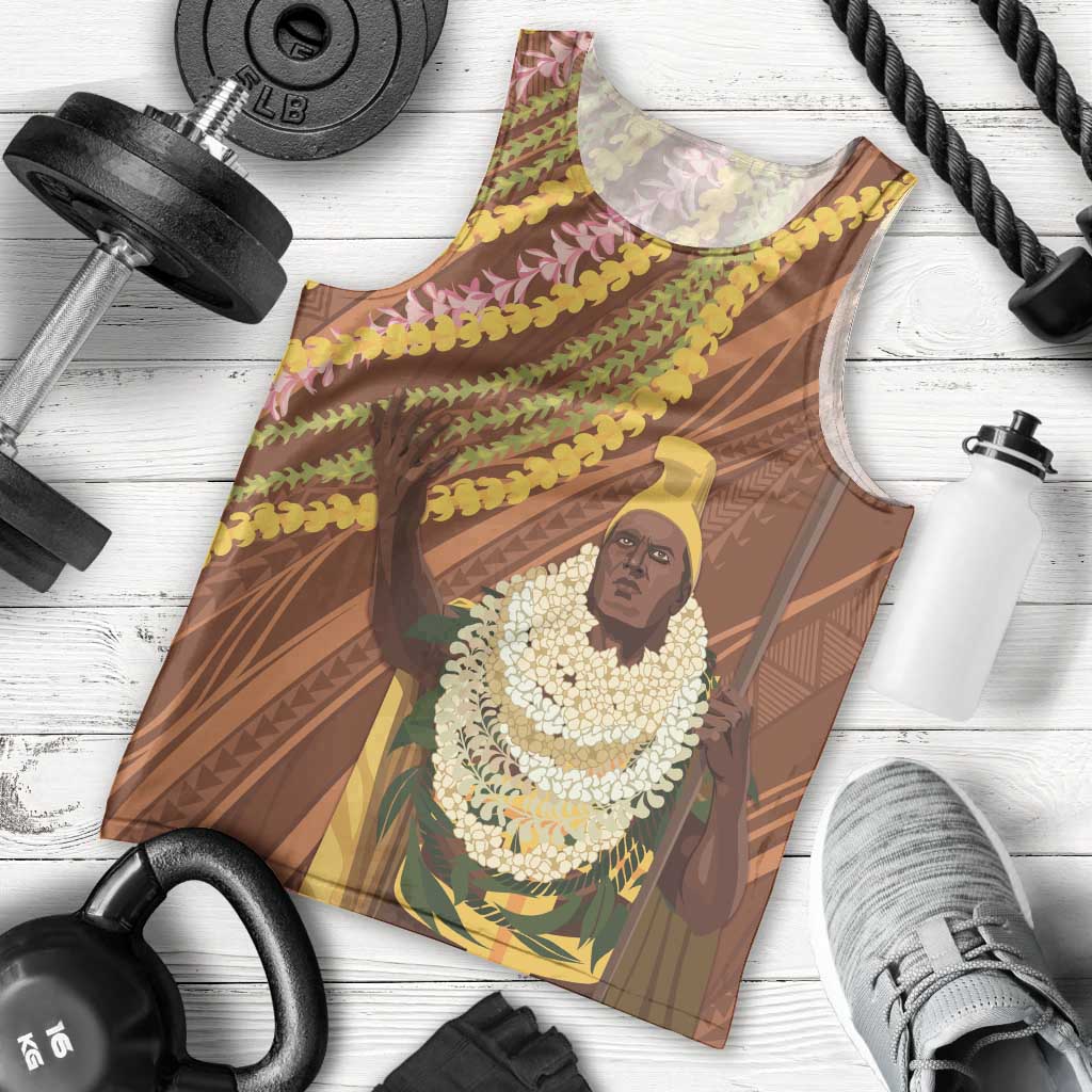 Hawaii King Kamehameha Men Tank Top Hawaiian Kakau Pattern With Leis