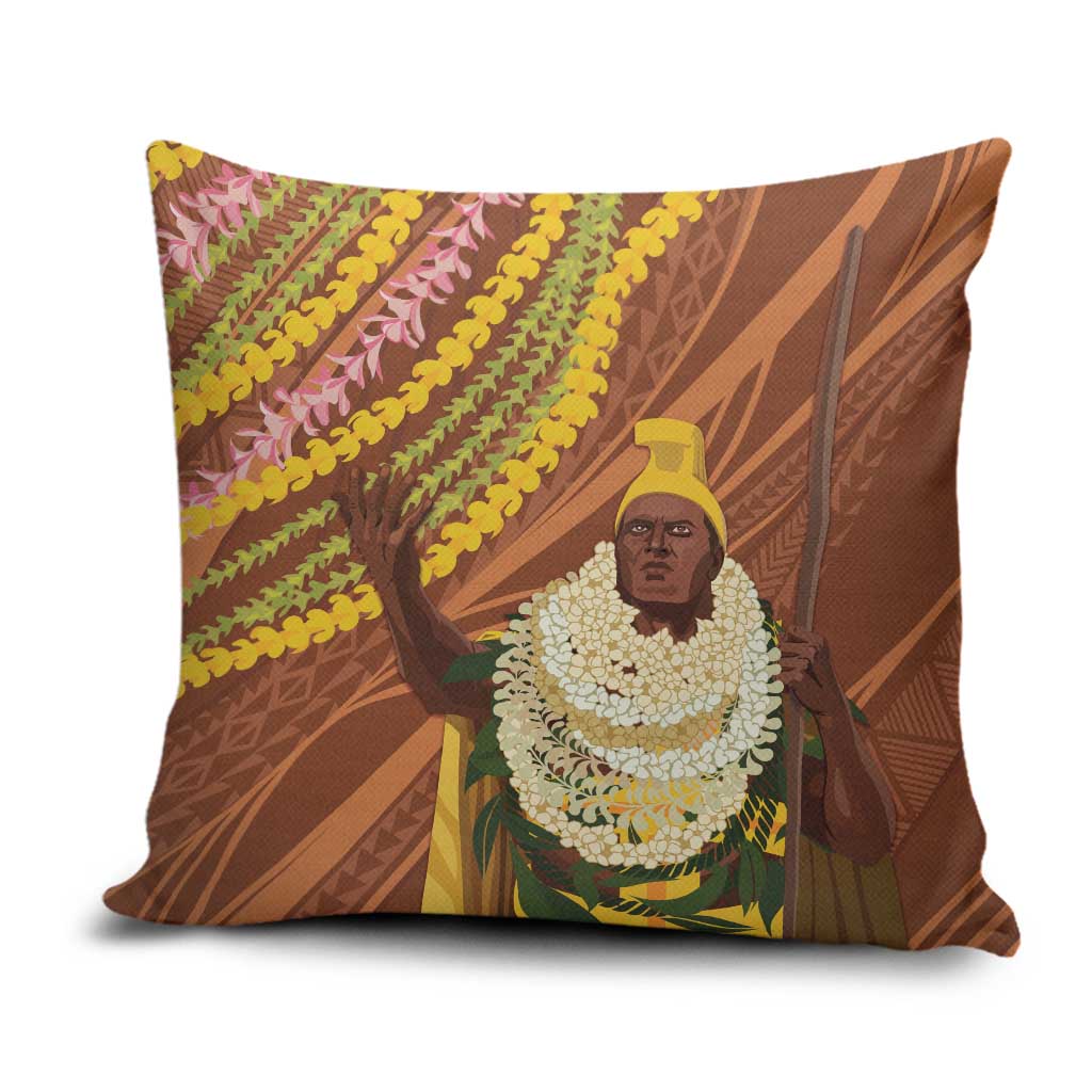 Hawaii King Kamehameha Pillow Cover Hawaiian Kakau Pattern With Leis