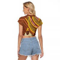 Hawaii King Kamehameha Raglan Cropped T Shirt Hawaiian Kakau Pattern With Leis LT05 - Polynesian Pride