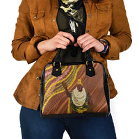 Hawaii King Kamehameha Shoulder Handbag Hawaiian Kakau Pattern With Leis