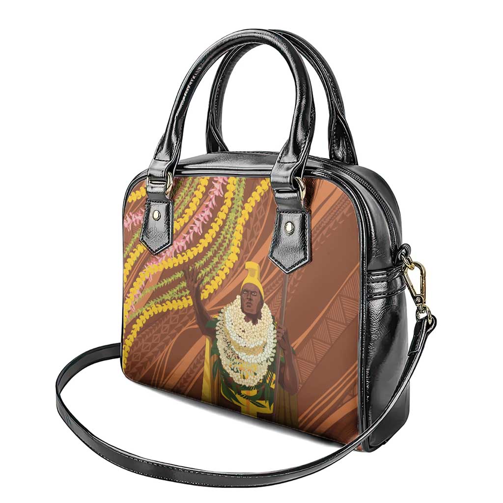 Hawaii King Kamehameha Shoulder Handbag Hawaiian Kakau Pattern With Leis
