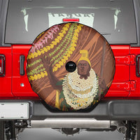 Hawaii King Kamehameha Spare Tire Cover Hawaiian Kakau Pattern With Leis