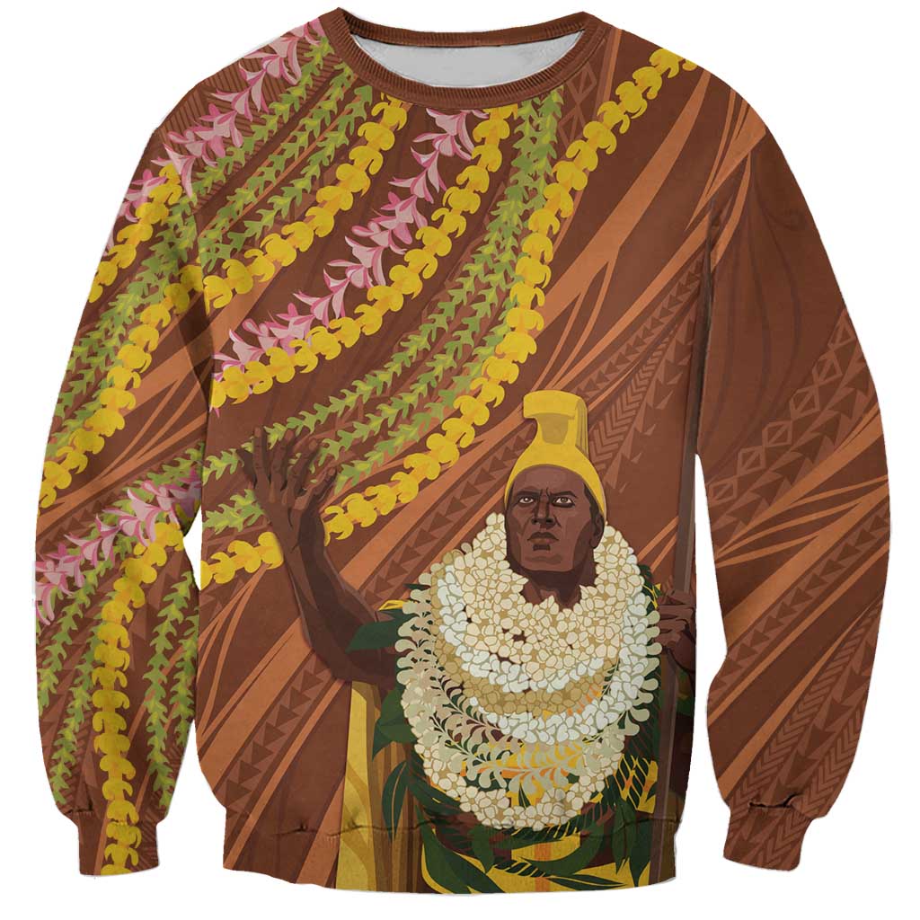 Hawaii King Kamehameha Sweatshirt Hawaiian Kakau Pattern With Leis
