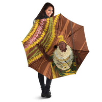 Hawaii King Kamehameha Umbrella Hawaiian Kakau Pattern With Leis