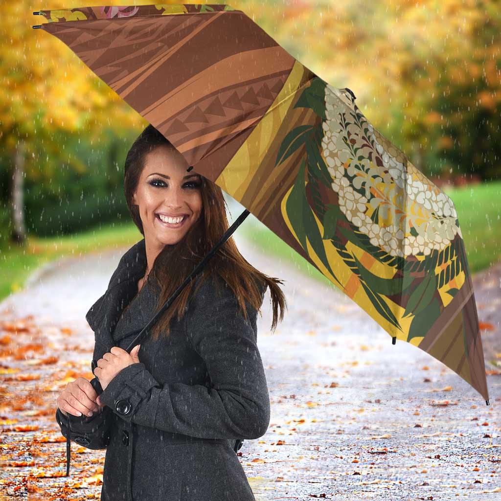 Hawaii King Kamehameha Umbrella Hawaiian Kakau Pattern With Leis