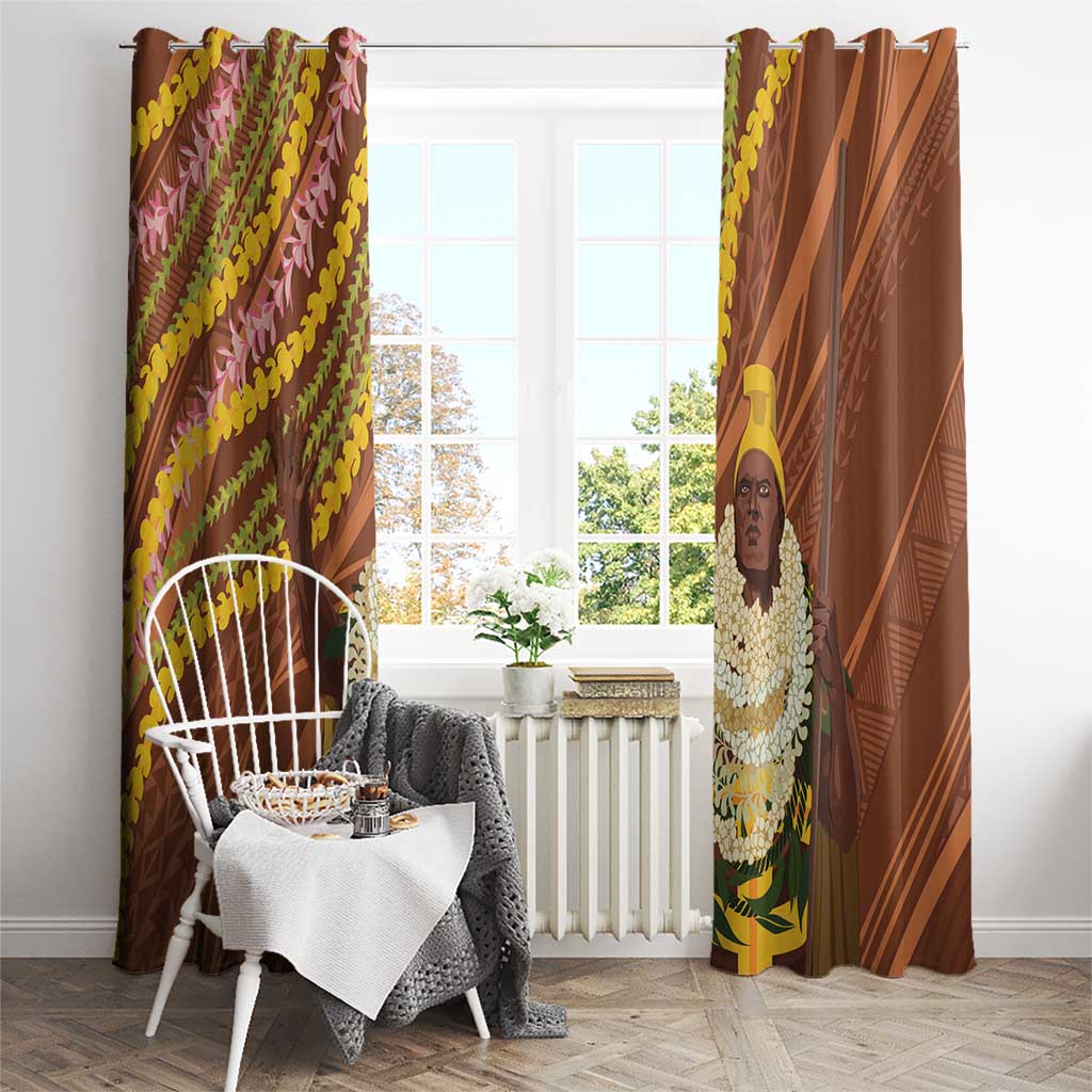 Hawaii King Kamehameha Window Curtain Hawaiian Kakau Pattern With Leis