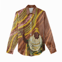 Hawaii King Kamehameha Women Casual Shirt Hawaiian Kakau Pattern With Leis