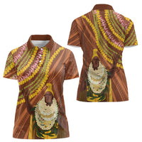Hawaii King Kamehameha Women Polo Shirt Hawaiian Kakau Pattern With Leis LT05 - Polynesian Pride