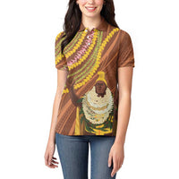 Hawaii King Kamehameha Women Polo Shirt Hawaiian Kakau Pattern With Leis LT05 - Polynesian Pride