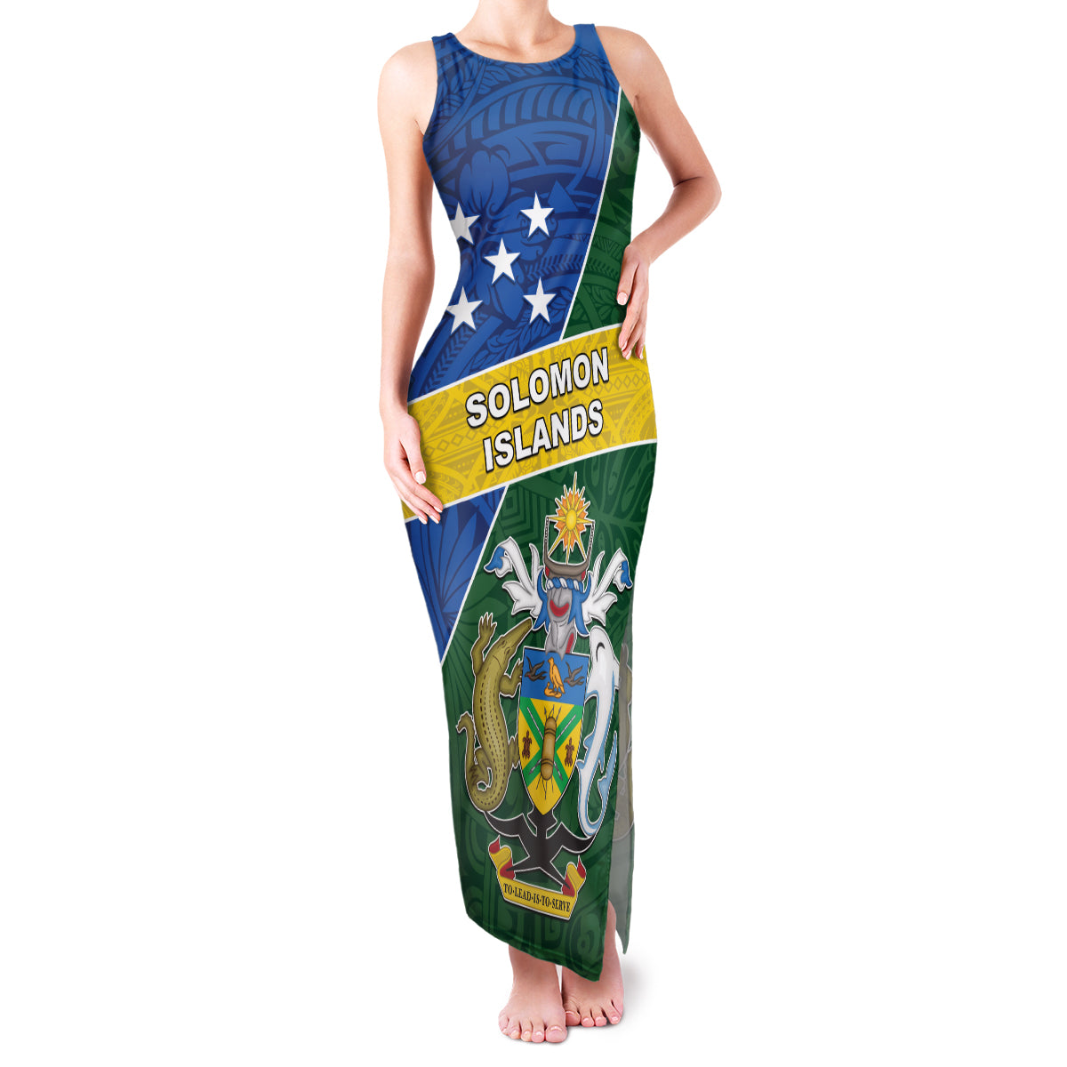 Personalised Solomon Islands Independence Day Family Matching Tank Maxi Dress and Hawaiian Shirt With Coat Of Arms