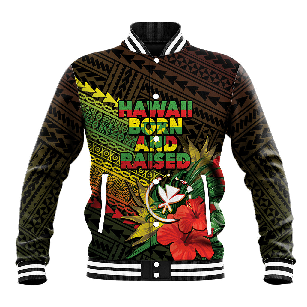 Personalized Hawaii Born and Raised Baseball Jacket Kanaka Maoli Flag Day