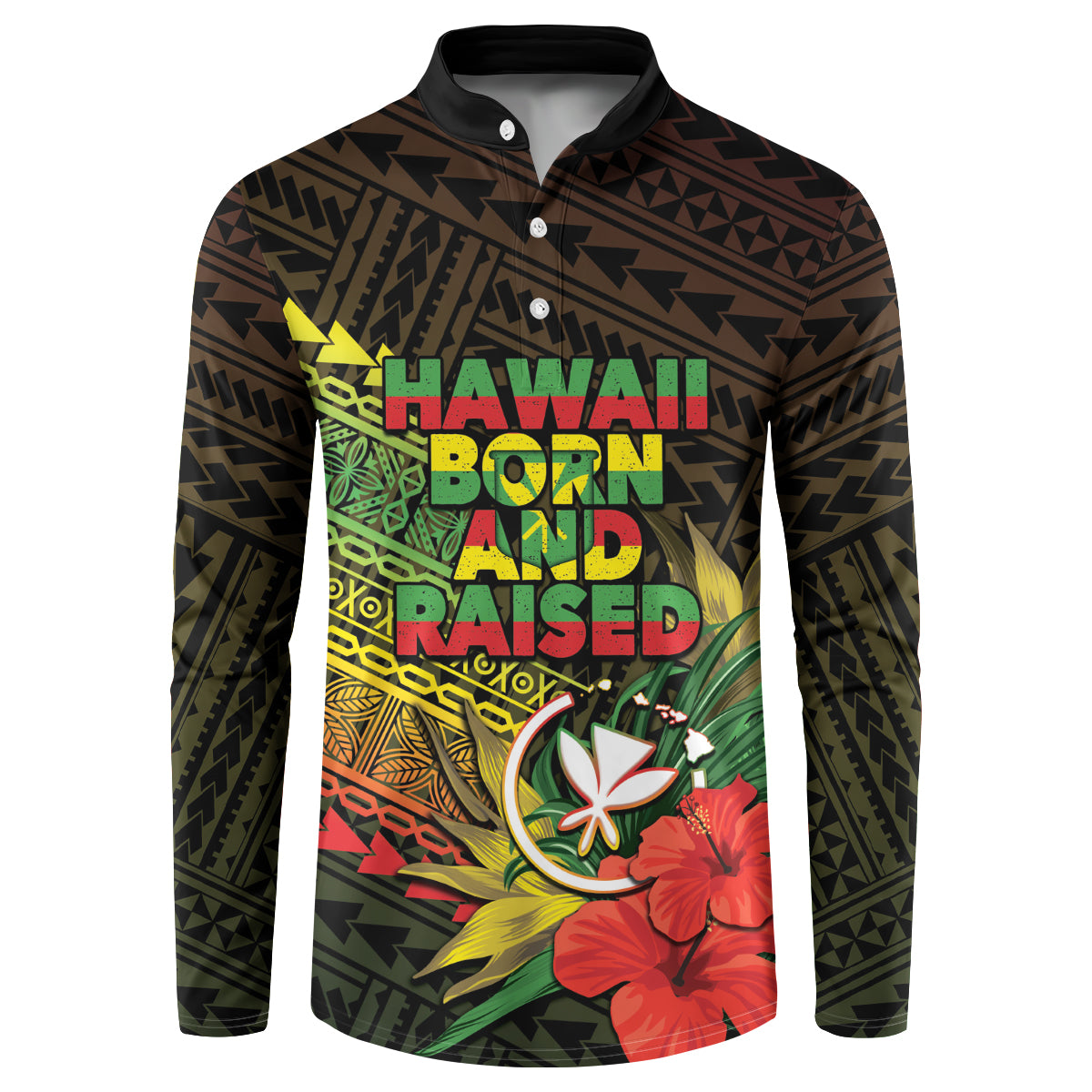 Personalized Hawaii Born and Raised Button Sweatshirt Kanaka Maoli Flag Day