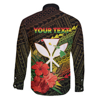 Personalized Hawaii Born and Raised Family Matching Off The Shoulder Long Sleeve Dress and Hawaiian Shirt Kanaka Maoli Flag Day