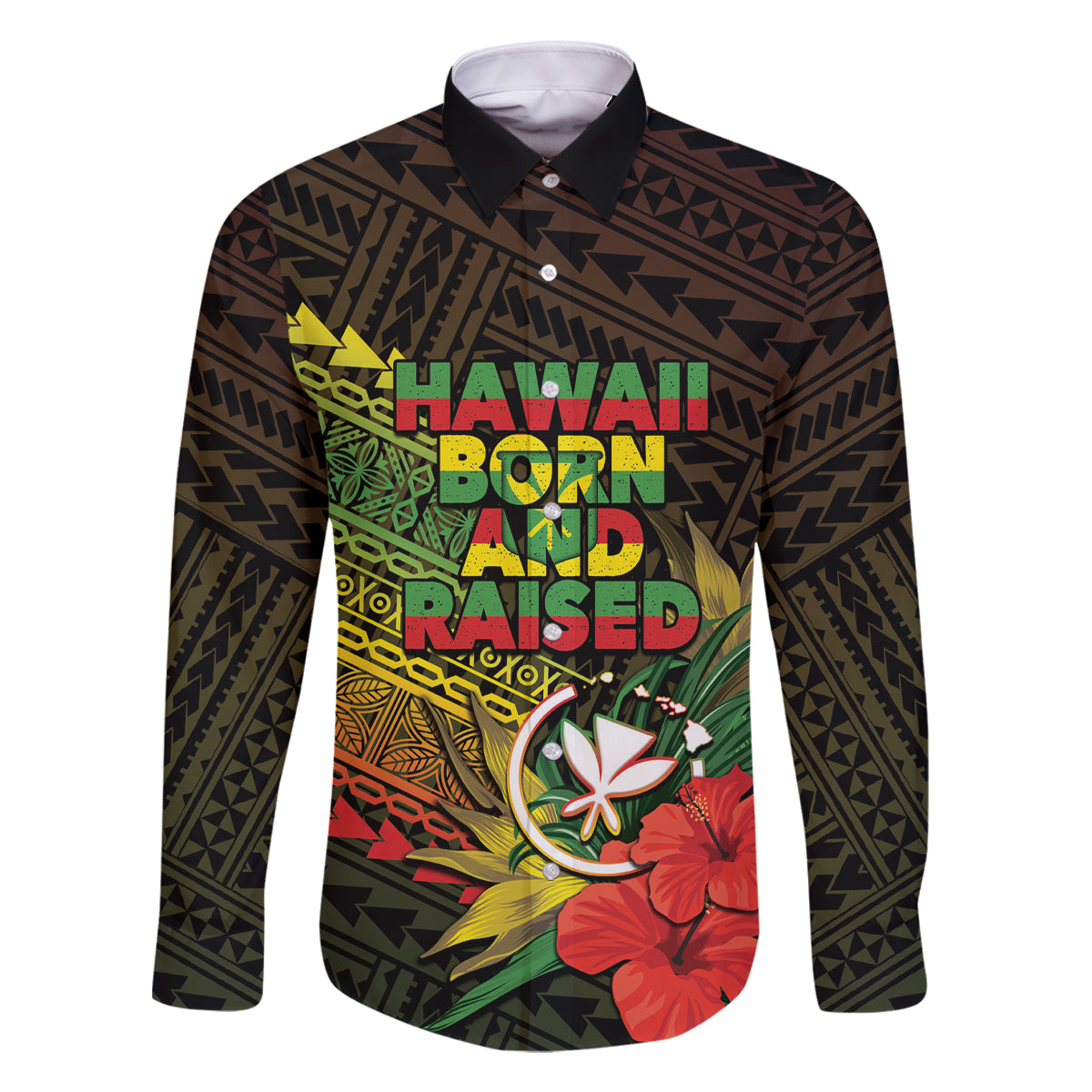 Personalized Hawaii Born and Raised Family Matching Tank Maxi Dress and Hawaiian Shirt Kanaka Maoli Flag Day