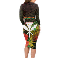 Personalized Hawaii Born and Raised Long Sleeve Bodycon Dress Kanaka Maoli Flag Day