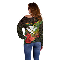 Personalized Hawaii Born and Raised Off Shoulder Sweater Kanaka Maoli Flag Day